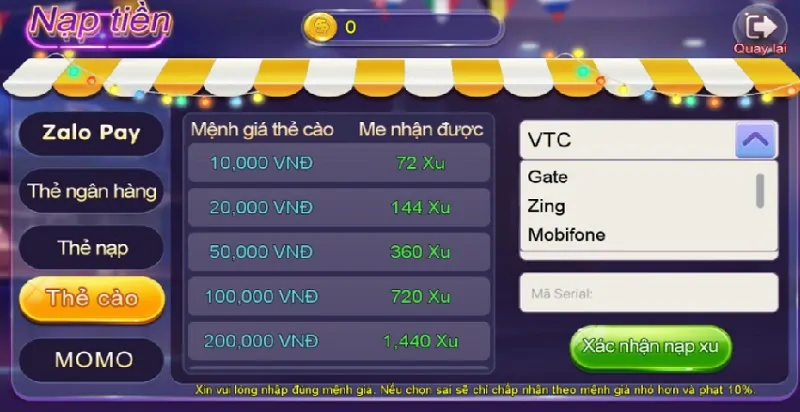 Nạp tiền Bingo Club