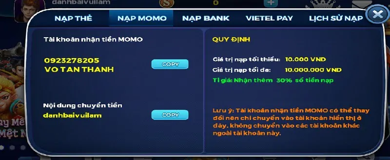 Nạp tiền momo Siêu hủ 52