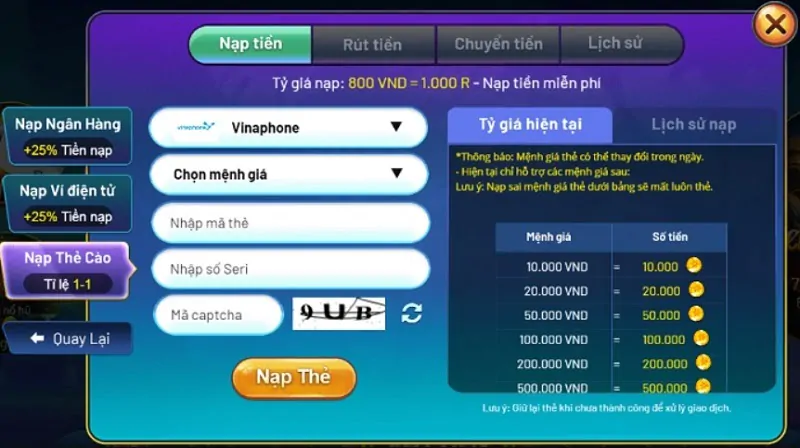 Nạp tiền Bắn Cá Tiên Cảnh