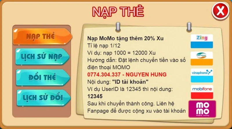 Nạp tiền Trùm Cá Vàng