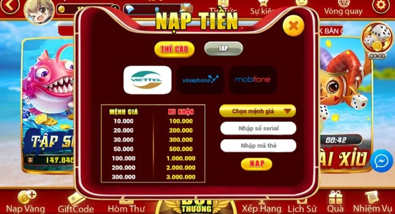 Nạp tiền tại Bắn Cá Zui