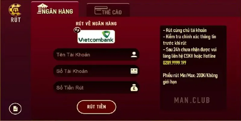 Rút tiền Man Club