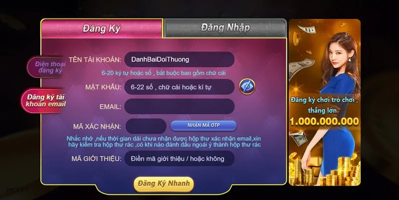 Đăng ký tài khoản V99 Win