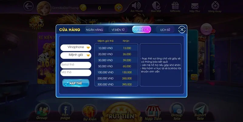 Nạp tiền Game Bin68 Club