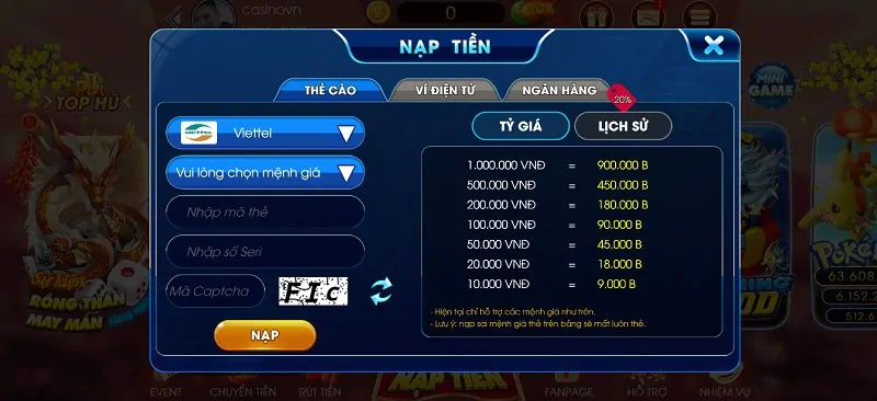 Nạp tiền Bon Club