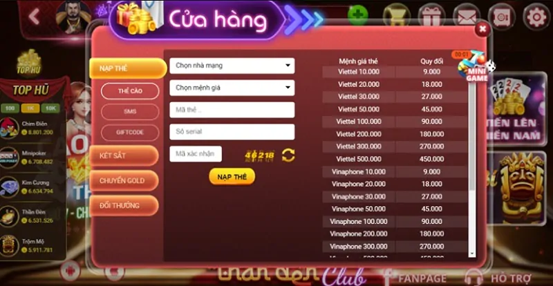 Nạp tiền Thanden Club