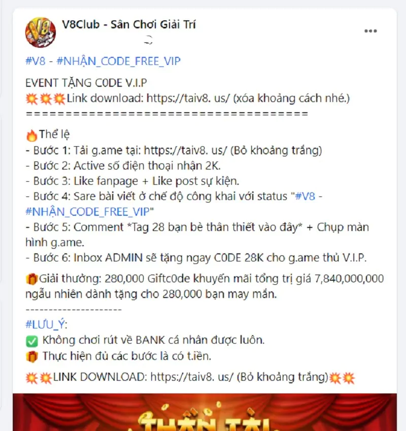 Sự kiện nhận Giftcode V8 Club