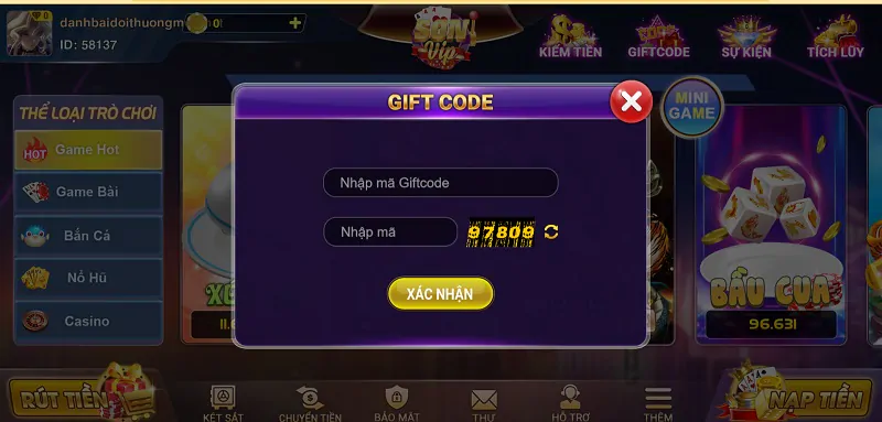 Nhập giftcode Sonvip