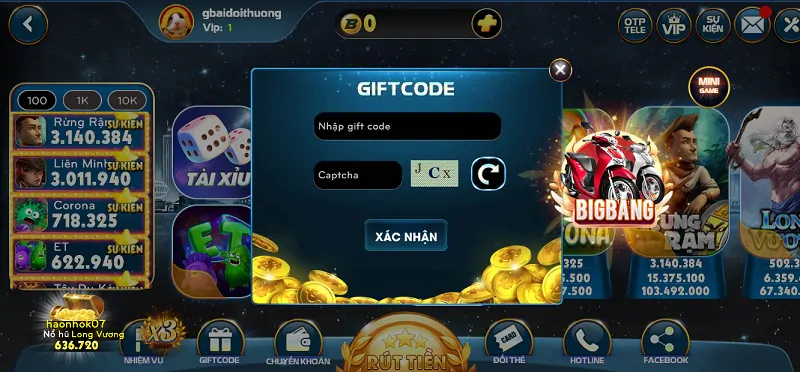 Nhập mã Giftcode Big79 Club