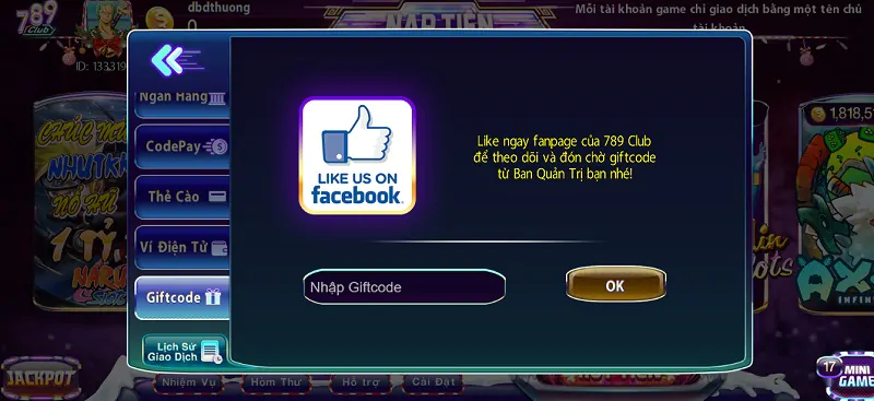 Nạp giftcode 789 Club