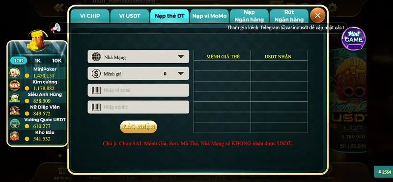 Nạp tiền USDT Casino