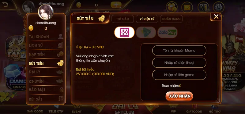 Rút tiền San Club