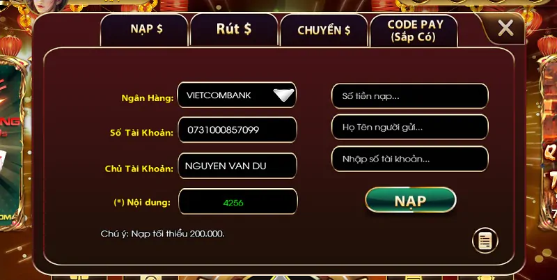 Hướng dẫn nạp tiền nhanh chóng tại cổng game Vua68