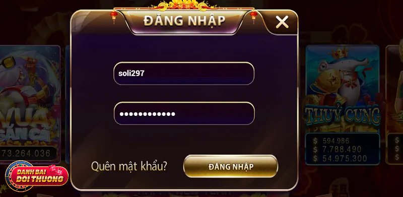 Biểu mẫu đăng nhập vào cổng game bài đổi thưởng trực tuyến