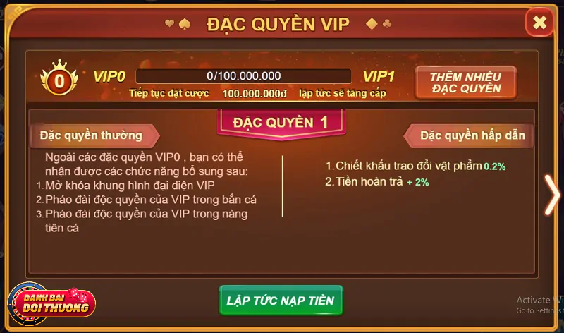 Quyền lợi thành viên Vip tại cổng game đánh bài trực tuyến