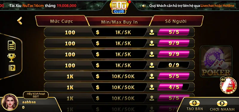 Chơi Poker Hit Club để có những trải nghiệm vui