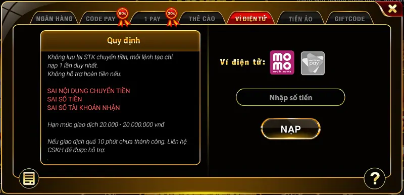 Nạp tiền vào tài khoản lấy vốn chơi game bài Tiến Lên Miền Nam tại Go88